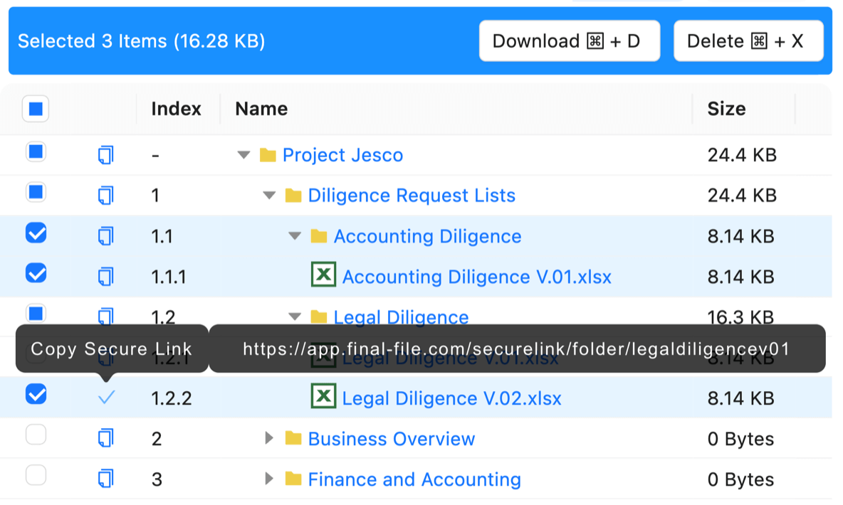 Secure Shareable Links & Index Numbers